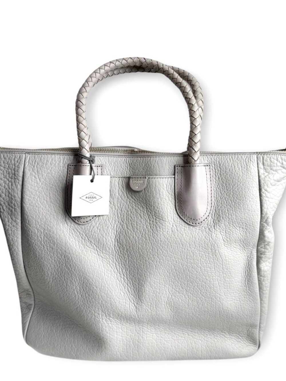 New! Fossil Sydney Leather Tote Shopper in Mineral Grey